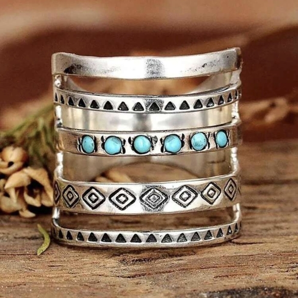 Jewelry - Boho Turqouise 5 Layered Silver Plated Ring